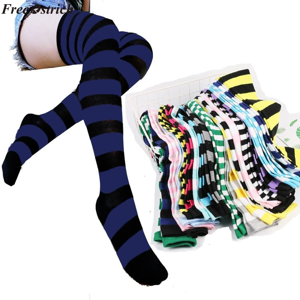 

FREE OSTRICH women's casual soft wide striped stockings fashion over the knee socks 50 cm length