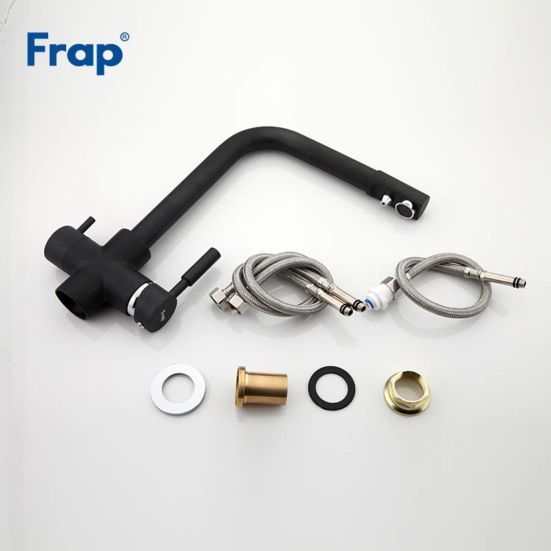 Frap New Black Kitchen Faucet Seven Letter Design 360 Degree Rotation with Water Purification Features Double Handle F4352-7