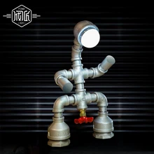 Маленький робот старинная настольная лампа для спальни Лофт промышленный стиль водопровод лампа настольная лампа Para Quarto Lamparas De Mesa