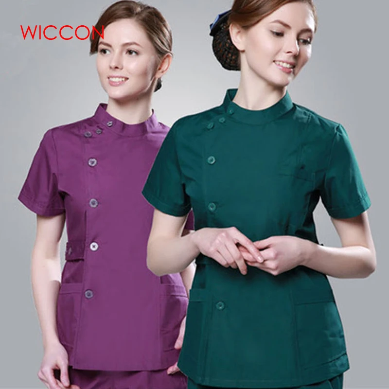 WICCON Летний Модный женский медицинский набор одежды для больниц, распродажа, дизайнерская тонкая рабочая одежда, однотонная униформа медсестры для салона красоты
