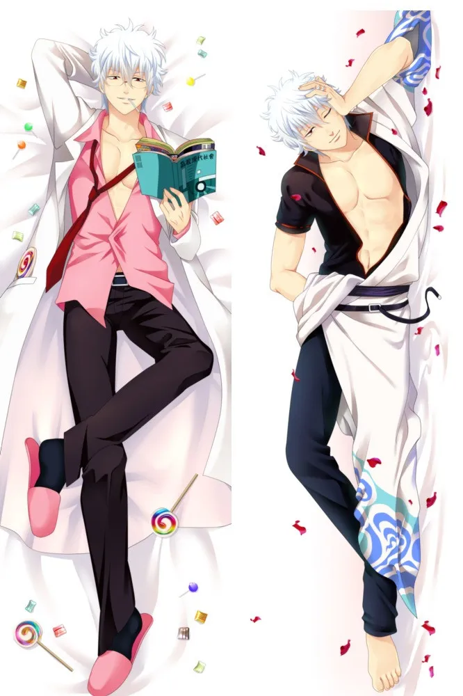 Japanese anime Gintama Gintoki Ginba Sensei Male BL Pillow Cover Case Hugging Body Dakimakura 54012