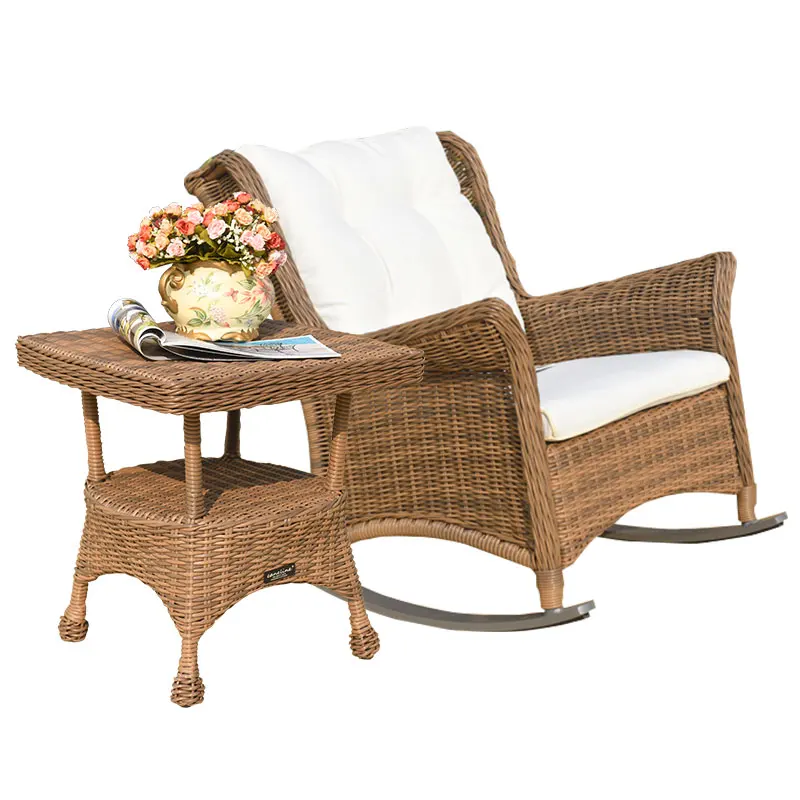 

Sunshine outdoor rattan table and chairs villa courtyard garden leisure rocking chair coffee table combination