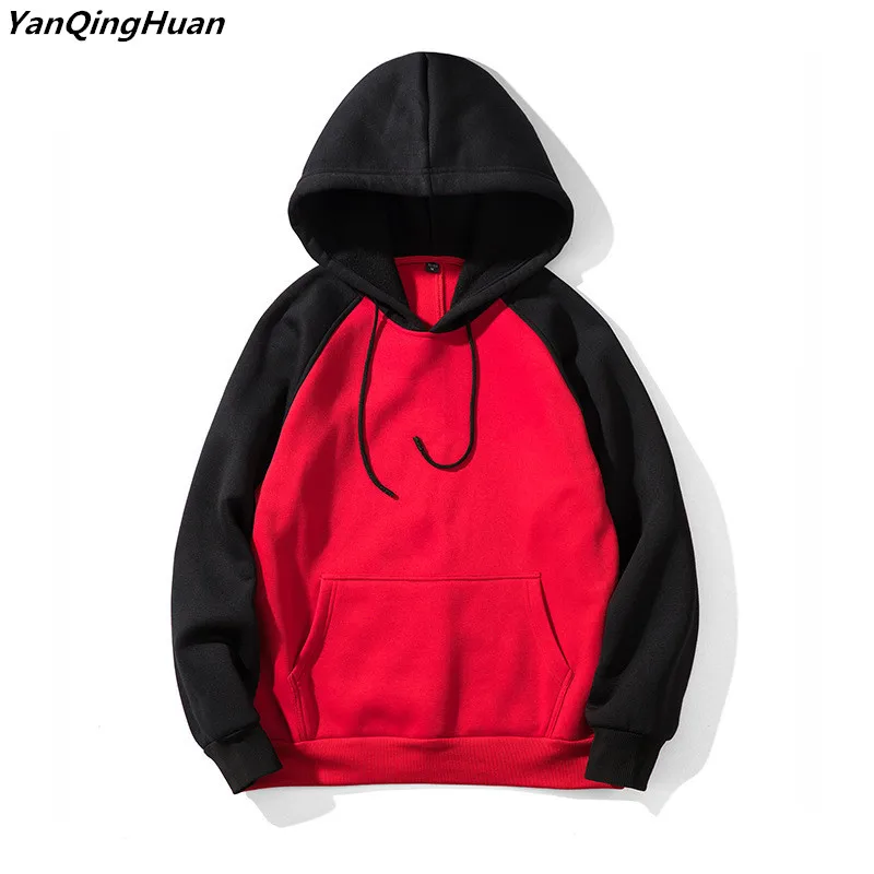 

YANQINGHUAN 2018 Winter Women's Long-sleeved Loose Hoodie Fashion Stitching Two-color Harajuku Sweatshirt Clothing Pullover Tops