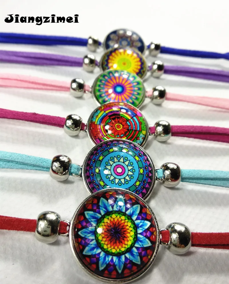 12pcs/lot (Mixed 6 styles) New styles Bandanna Mandala Flower Buddhism Zen Picture red blue pink Glass Bracelets | Украшения и