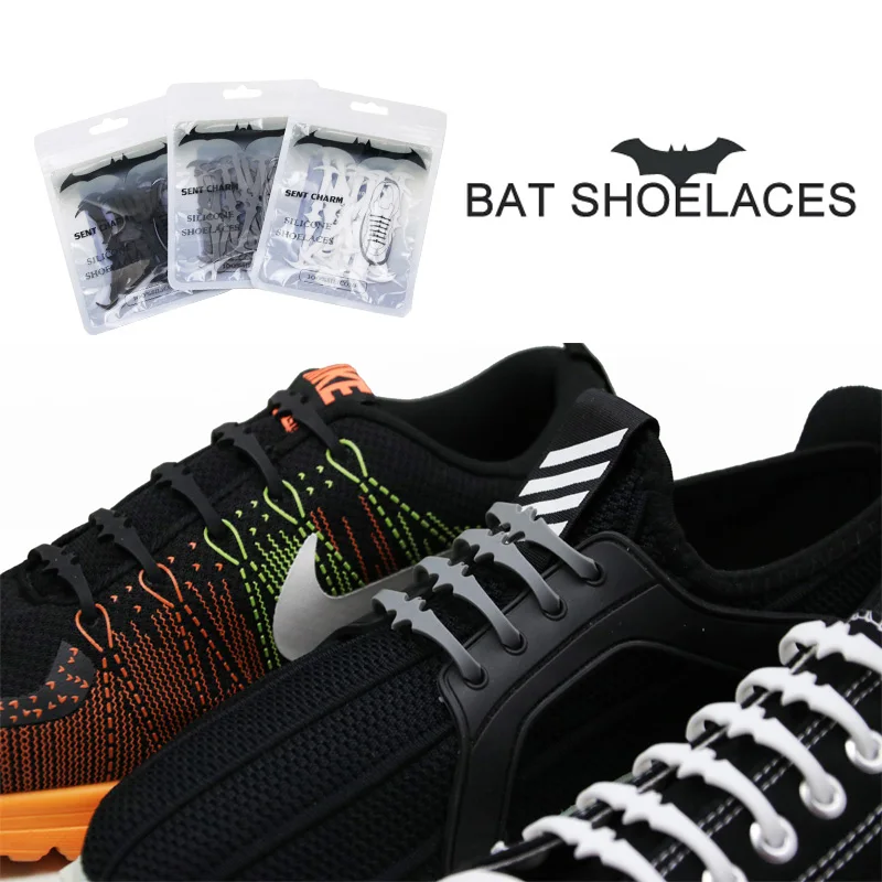 JUP 12 Sets 176 Roots Silicone lazy laces Cool Bats Laces Adult-free Elastic Laces Patented Product No Tie Shoelaces Rubber Slip