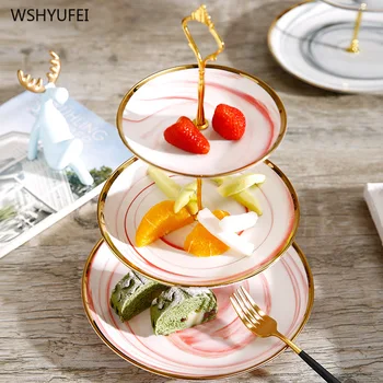 

Direct European-style marble pattern Phnom Penh ceramic fruit plate cake rack creative wedding birthday candy snack tray