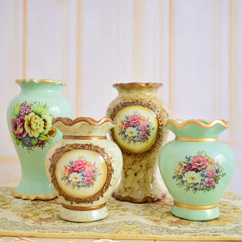 Европейская классическая керамическая ваза для цветов, для свадьбы, домашнего стола, рождественские, вечерние, винтажные, зеленые, коричневые