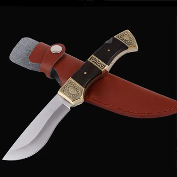 

High Quality hunting knifes wood handle camping survival tactical fixed knife hunting Straight knife mini EDC tool with Sheath