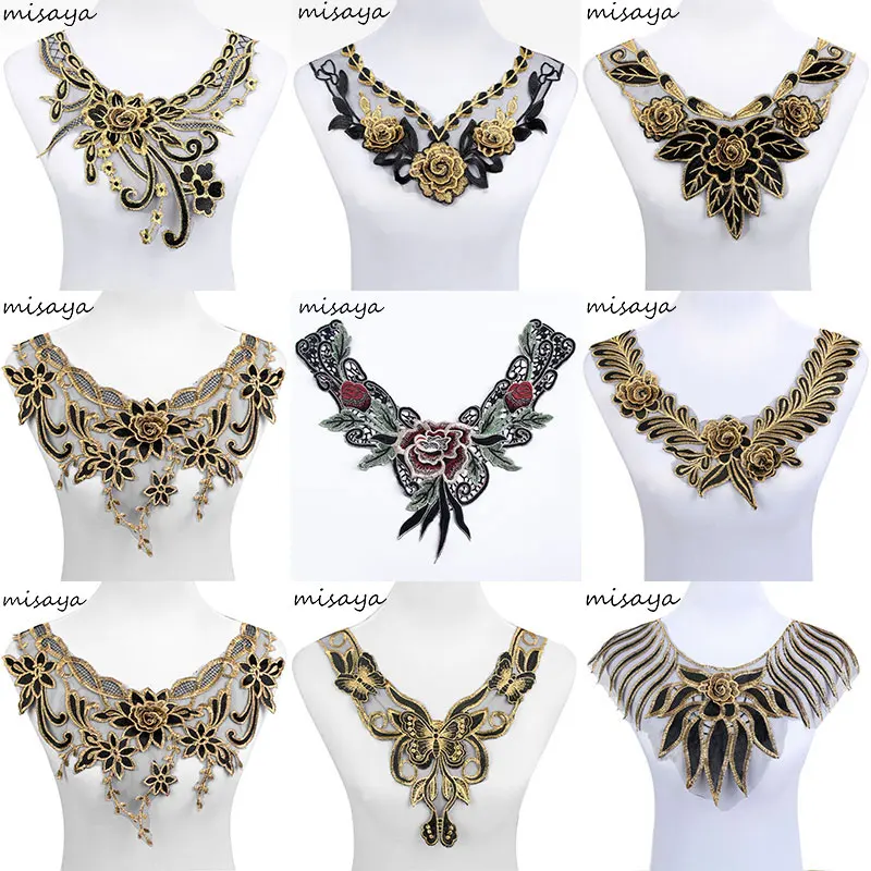 

Misaya 1pc 9 style Organza 3D Flower Lace Neckline Fabric,DIY Manual Collar Wedding Decoration Lace Fabrics Sewing Collar Crafts