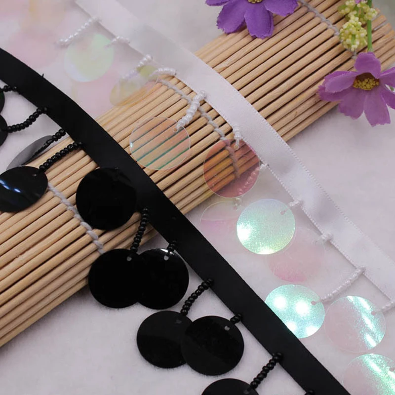 

Polyester Ribbon Trim Black White With Sequins Dress Underwear Decorations Clothing Home Textile Embellishment 12mm 0.9m(1 Yard)