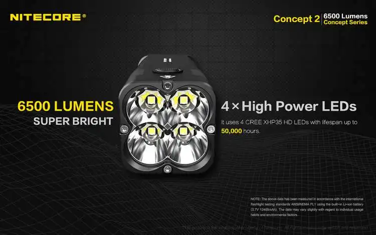 NITECORE C2 6500 люменов концепция 2 перезаряжаемый фонарик 4x CREE XHP35 HD светодиоды супер яркий Встроенный аккумулятор