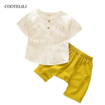 

COOTELILI Cotton Linen Kids Boys Summer T-Shirt + Shorts Suits Baby Girls Boys Top Clothing Sets Children Clothes Sets 90-130cm