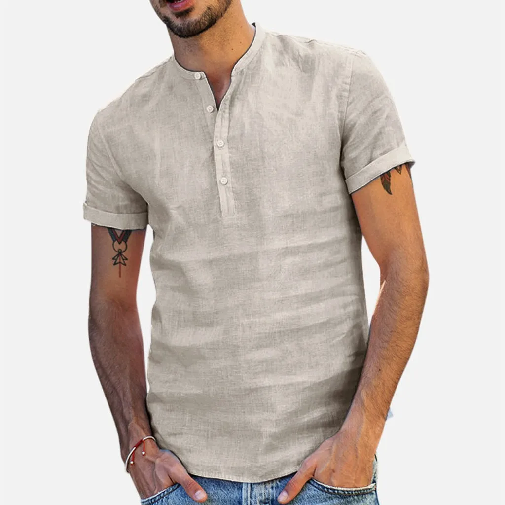 Летняя мужская футболка, уличная одежда, мешковатые хлопковые льняные одноцветные футболки с коротким рукавом, ретро футболки, мужская одежда, Camisetas hombre