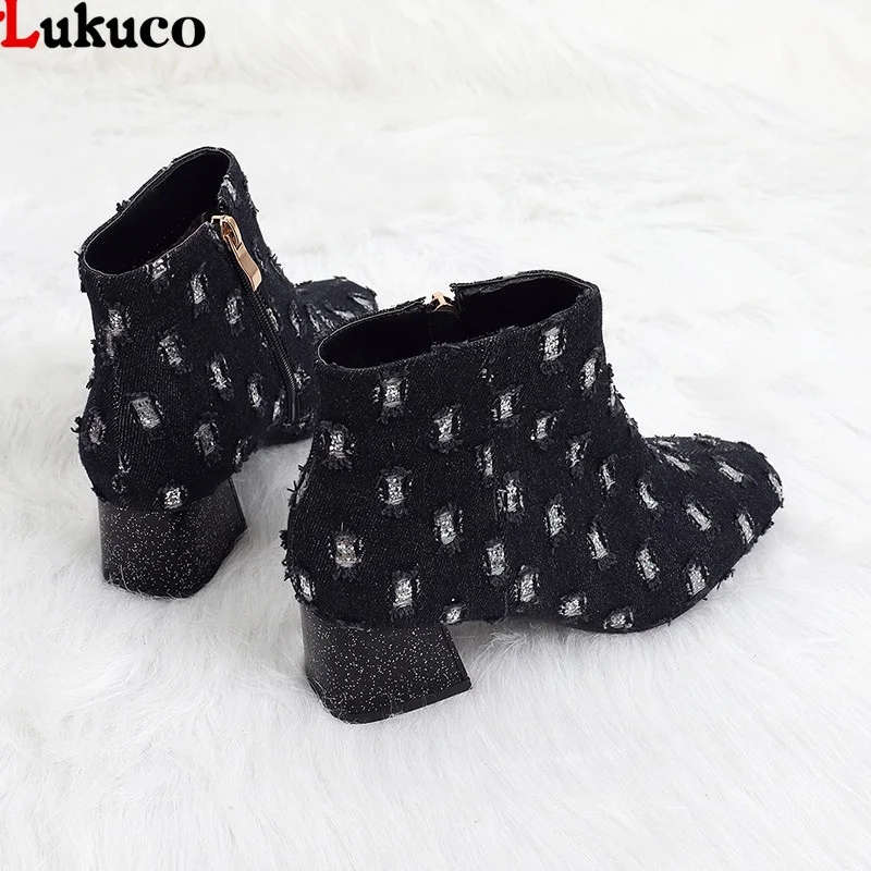 

2018 Women Ankle Boots Winter Shoes Plus Size 40 41 42 43 44 35 46 47 48 Flock Leather Medium High Heel Ankle Boots Mujer Shoe