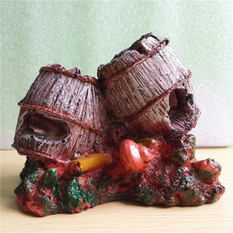 Resin Artificial Double Barrel Aquarium Decoration Fish Tank Ornament Cave Hiding House Landscaping Decor | Дом и сад
