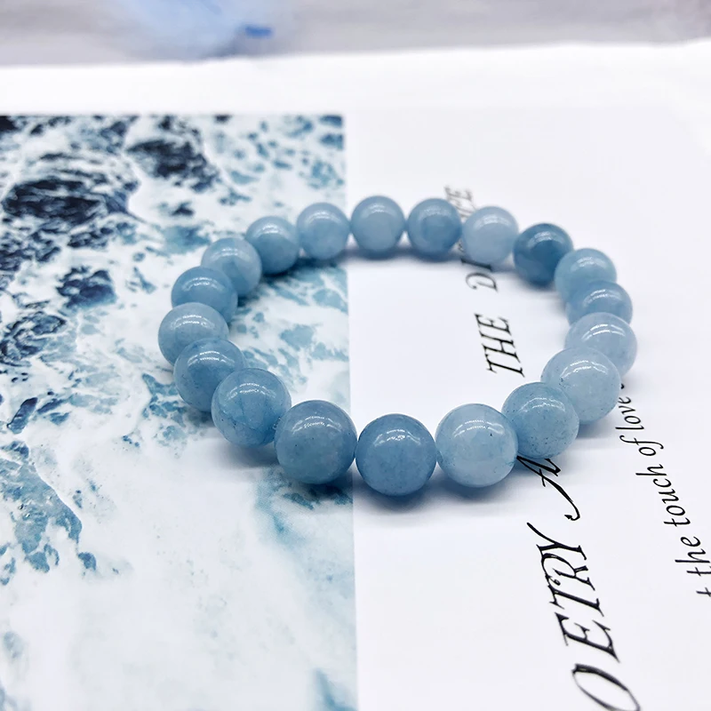 Natural Aquamari Bracelet Single Crystal Elastic Romantic Crystal Yoga Blue Bracelet Woman Jewelry 4,6,8,10,12mm Beads - Image 2