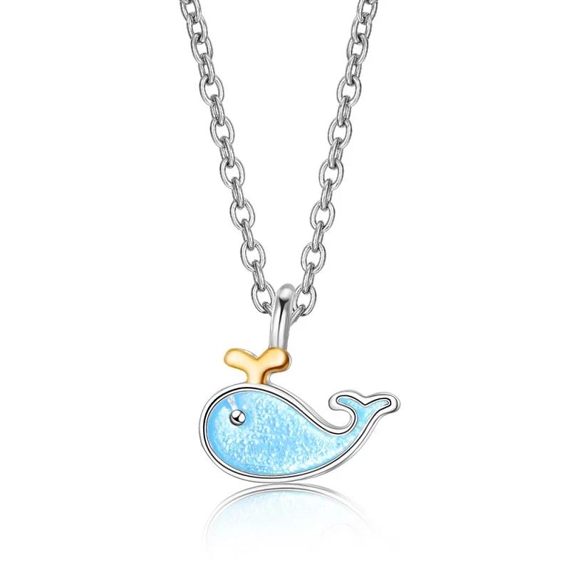 

Dolphin Pendant Necklace for Little Girl Kids Lovely Jewelry Christmas New Year Gift Sky Blue Cute Pendant Silver Necklace