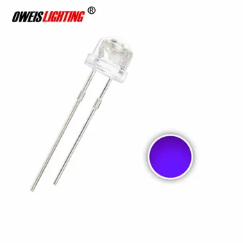 

100pcs 5mm purple DIP LED Straw Hat F5 UV Ultraviolet light water clear 395-400nm 20mA 3V Wide Angle light beads dropshipping