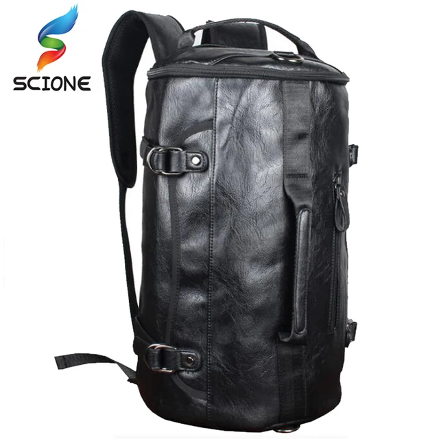 US $22.77 Hot PU Leather Outdoor Sports Gym Bag For Men with shoes pocket Training Backpack Fitness Shoulder 