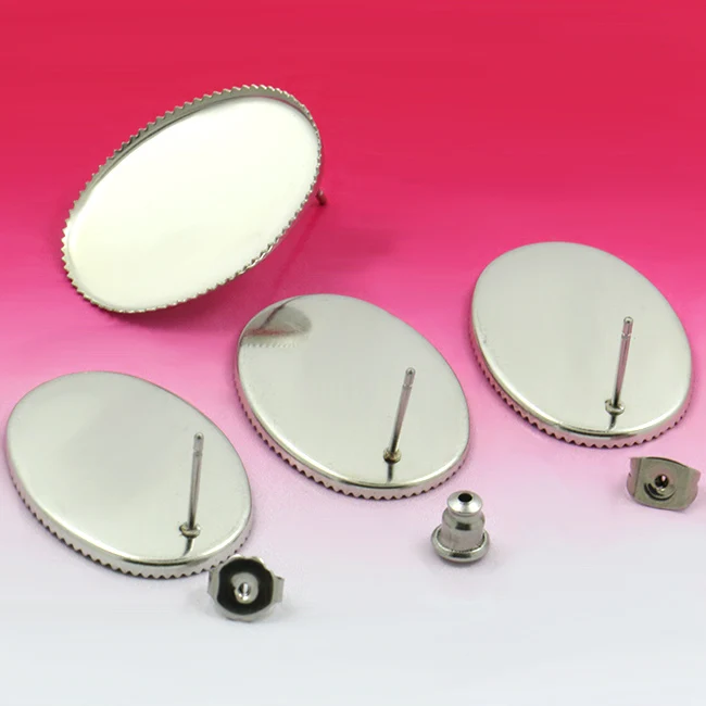 

20sets DIY 18 * 25 mm ellipse stainless steel water droplets teeth stage Hanging empty tray brank base Stud earring