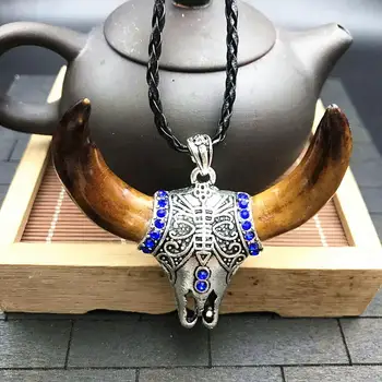 

Collection, silver inlaid with real wolf teeth, bull head model, men's Pendant accessories, wolf teeth Pendant