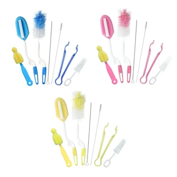 

2019 7Pcs Baby Bottle Cleaning Brush Tool Nipple 360 Degrees Rotating Sponge Feeding Cup Straw Cleaner