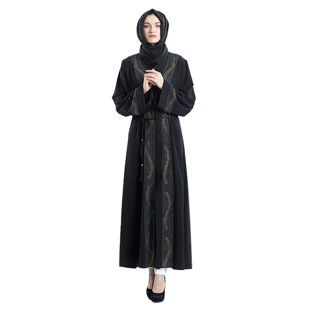 

muslim abaya dress Women Abaya Dubai Muslim Diamond Women Open Front Cardigan Embroidery Islamic Dress Tunic Middle East Ramadan