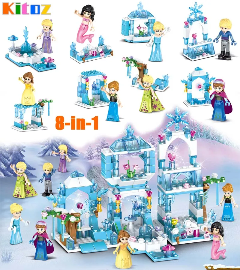 

Kitoz Anna Elsa Mermaid Kristoff Princess Snow Queen Elsa's Sparking Ice Castle Building Block Toy for girl Compatible with lego