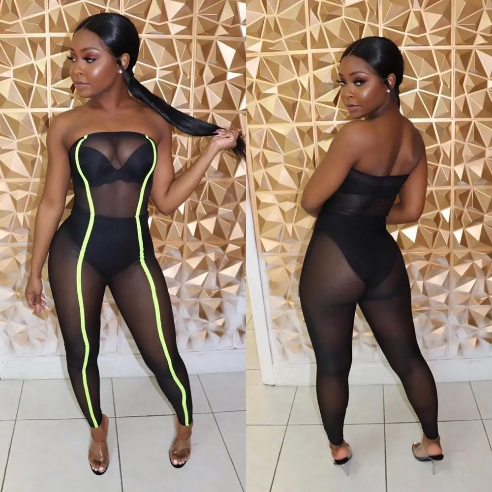 bkld summer women strapless off shoulder jumpsuits fashion 2019 new striped mesh sheer jumpsuit black plus size women jumpsuit BKLD Summer Women Strapless Off Shoulder Jumpsuits Fashion 2019 New Striped Mesh Sheer Jumpsuit Black Plus Size Women Jumpsuit