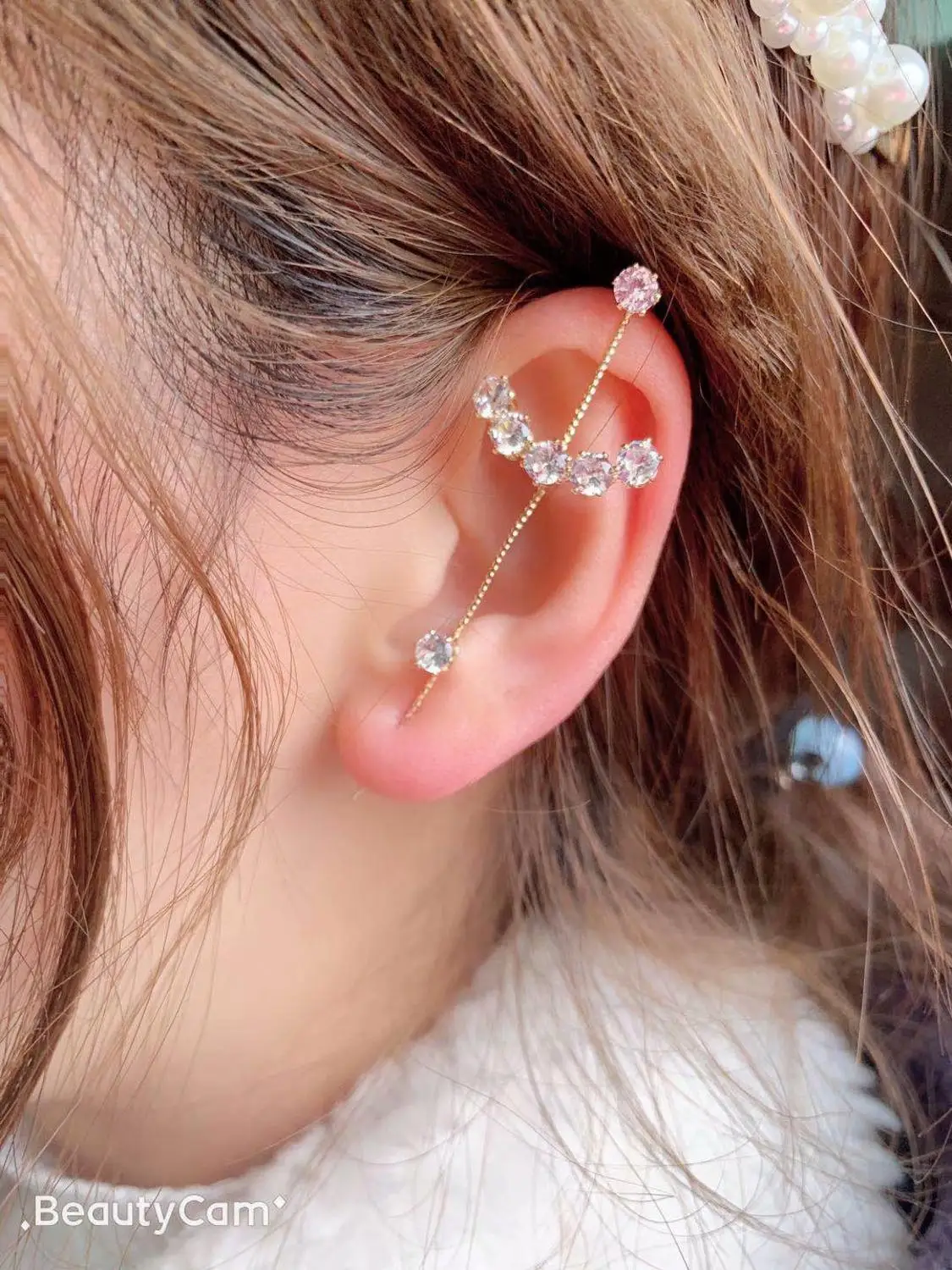 

Hot sale!!! Zircon dual-use earring bone clip features a wrap-around diagonal stud tragus earring industrial barbell piercing