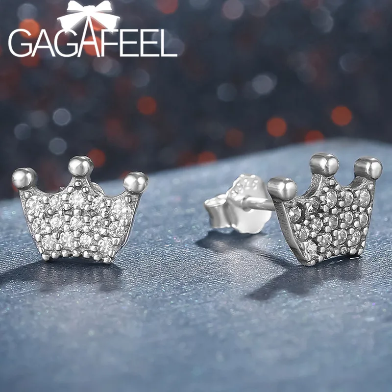 

GAGAFEEL 925 Silver Zircon Earrings for Women Elegant Enchanted Crown Earrings Ear Studs S925 Sterling Silver Jewelry