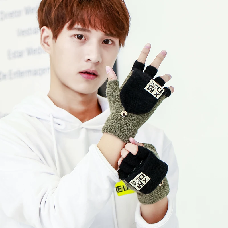 

2018 New Thick Warm Men Winter Fingerless Driving Gloves Male Warm Solid Wrist Gloves Mittens 6 Colors