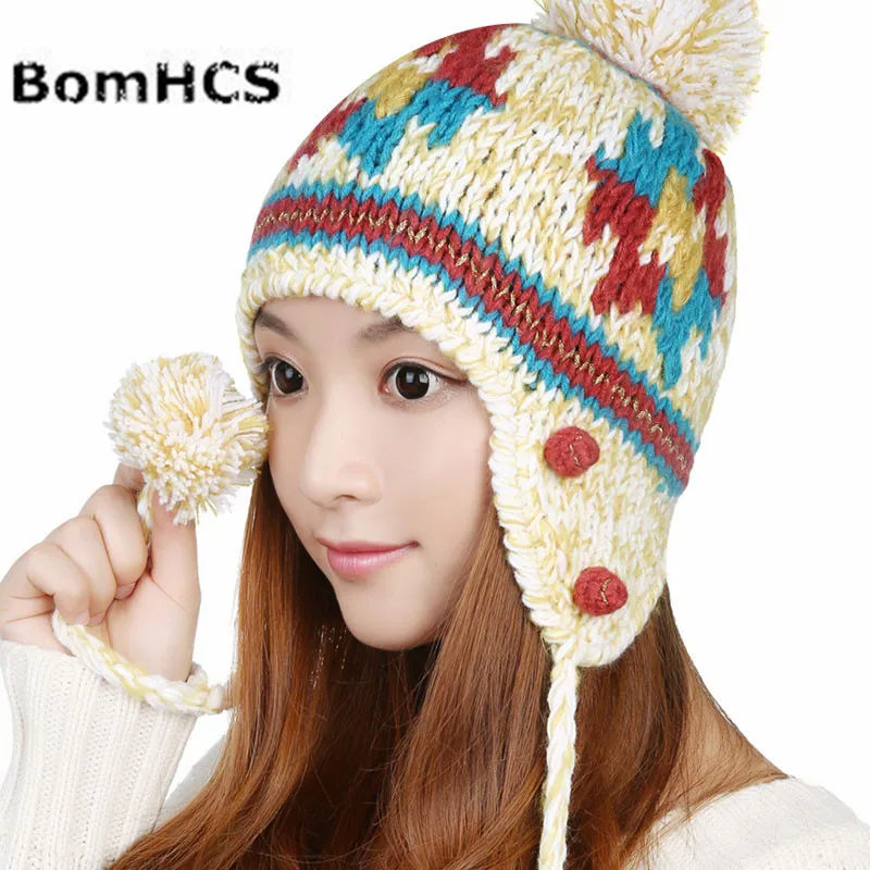 

BomHCS Autumn Winter Warm Lovely Warm Beige/ Powder Ear Muff Knitted Beanie Hat Cap Hat