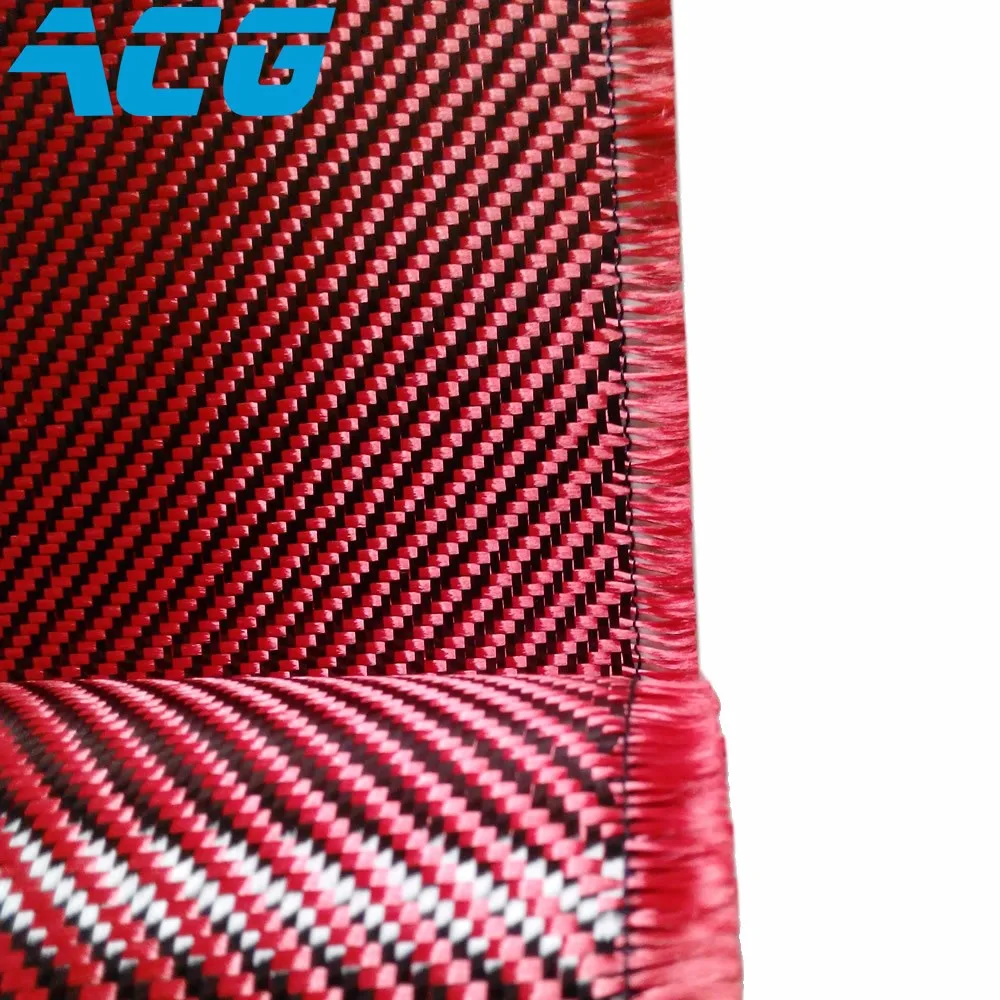 200GSM равнина/саржа переплетения гибридное красочное углеродное волокно кевларовая ткань - Цвет: red twill weave