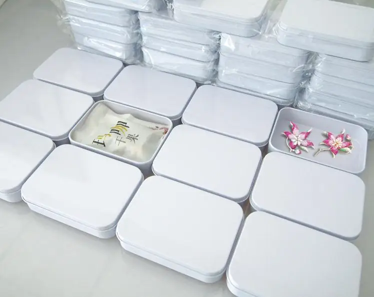 

200Pcs/Lot Free DHL/Fedex Shipping 110*80*25mm Rectangle white tea tin box mint pill candy jewelry storage box SN1979