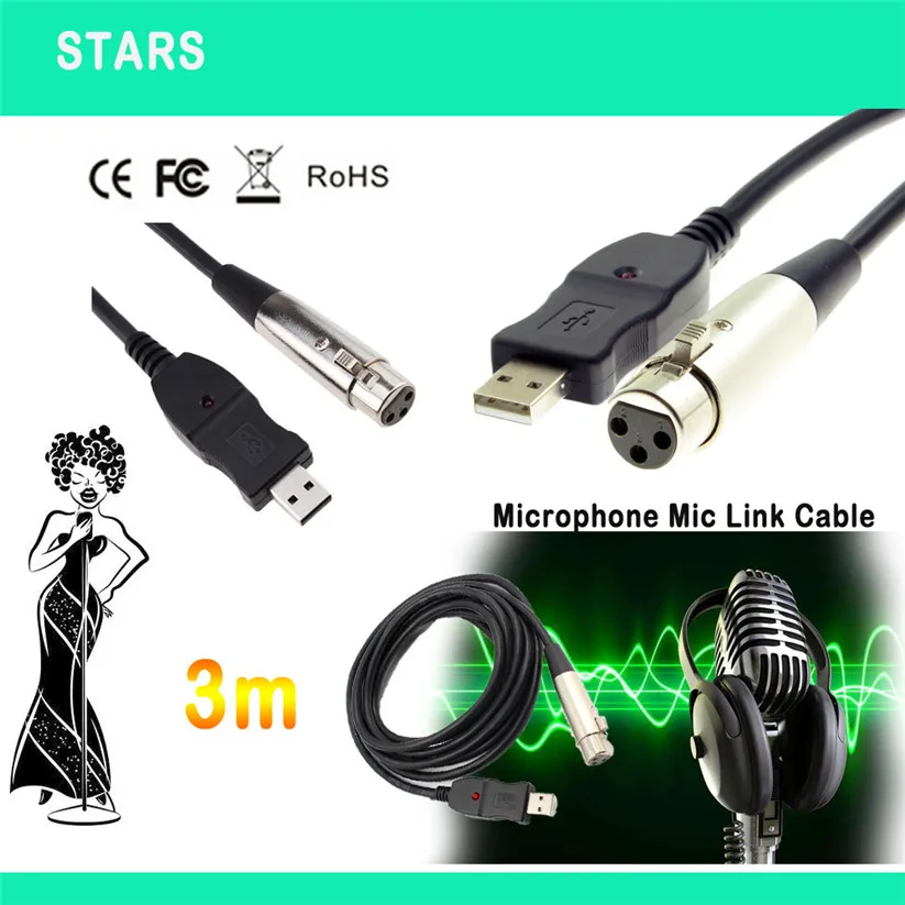 Mosunx Cables 3M USB Microphone Mic Link Cable Adapter Male XLR Female