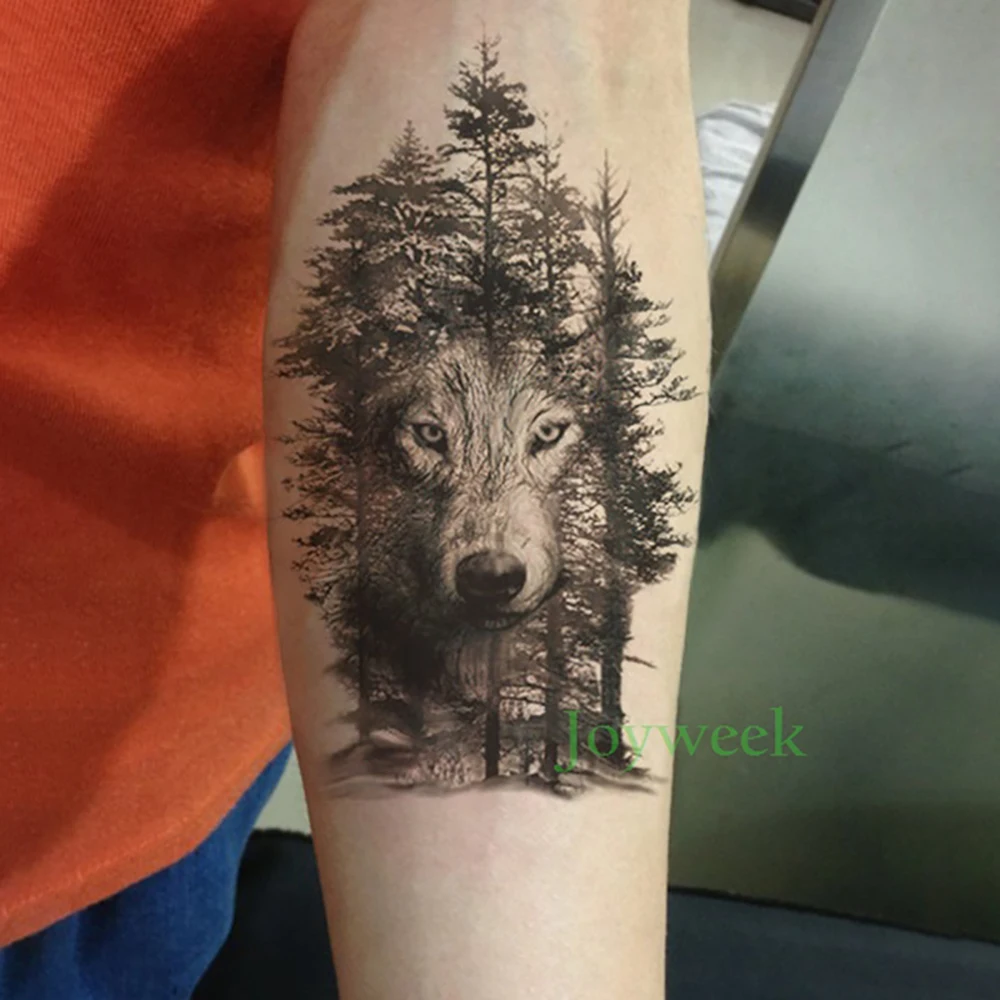 Водостойкая временная татуировка наклейка Ворон Тигр Ганеша волк лес тату наклейка s флэш-тату поддельные татуировки для женщин мужчин 7