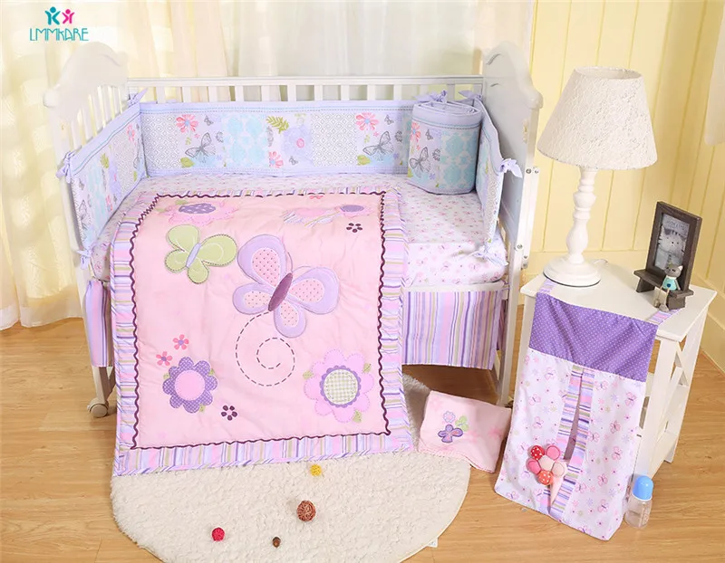 Tour De Lit 100 Coton Pour Bebe Fille Respirant Violet Broderie Papillon Drap De Lit Couette Jupe De Lit Ensembles De Literie Pour Berceau Aliexpress Mere Et Enfant