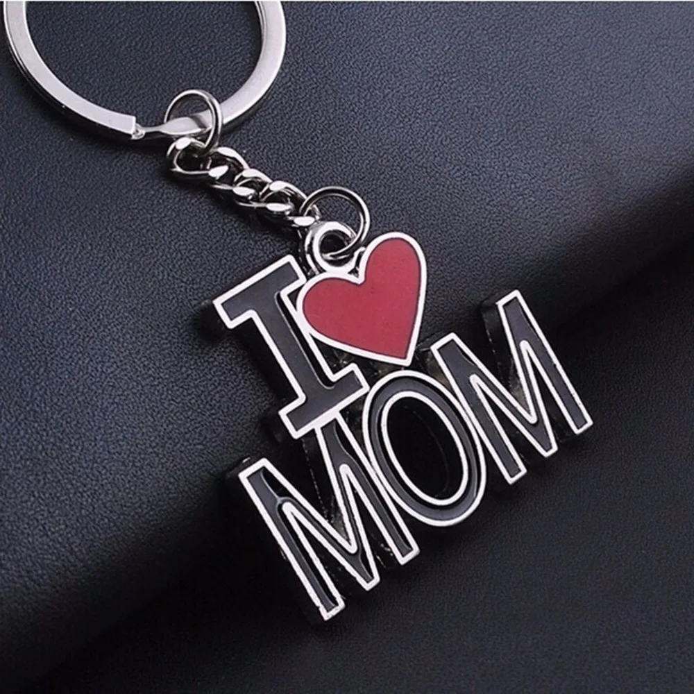 family jewelry gift enamel letter keychain i love mom papa carton letter keychains