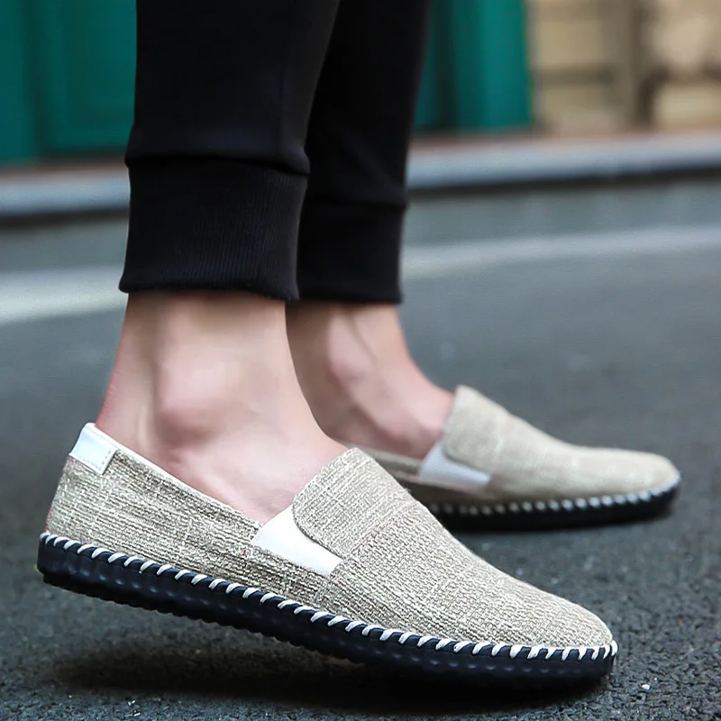 

Casual Shoes Lightweight Slip on Male Black Blue Red Walking Shoes Outdoor Spring Summer Man Fashion Hemp Sneakers AQ390-432 C1