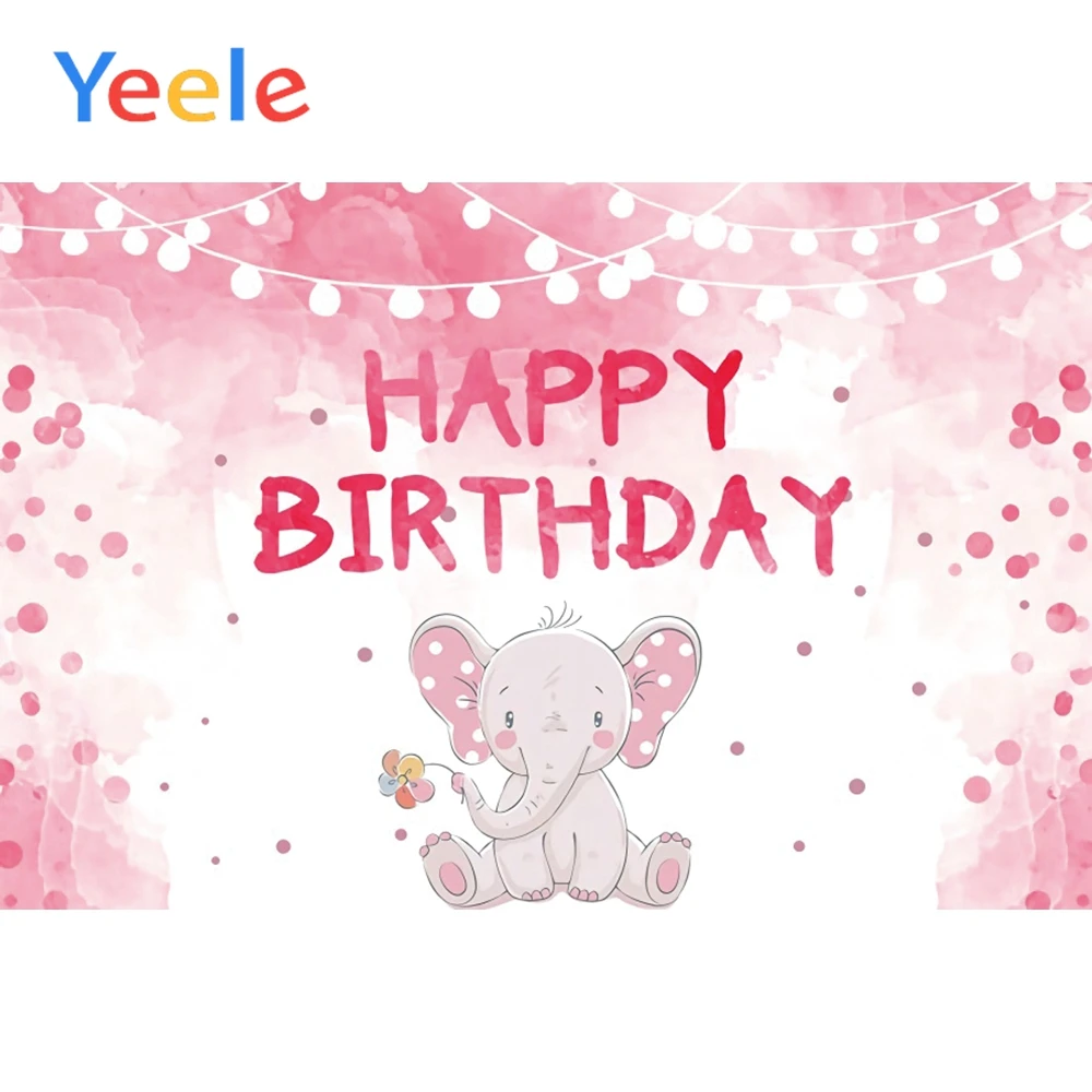 

Yeele Cute Elephant Happy Birthday Poster Scene Baby Backgrounds Photography Banner Photographic Backdrop Props For Photo Studio