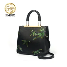 PMSIX винтажная Цветовая печать Сплит кожа сумки большой емкости женская сумка на плечо с застежкой модные сумки через плечо