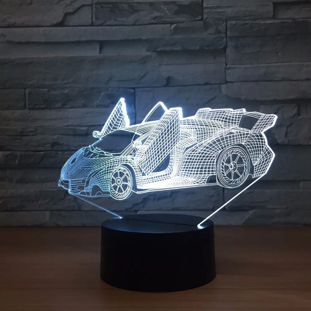  Fast Speed Sports Car 3D Night Light Acrylic Plate 7 Colors Changing LED Desk Table Lamp 3D Illusio