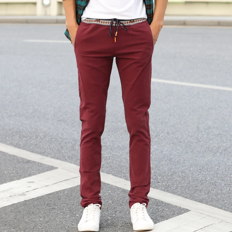red slim fit pants