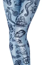 Women Sexy Hip Elastic Waist Trousers Leggings Slim Stretched Blue Yoga Sports Tights Sea Horse Digital Print Fitness Pants