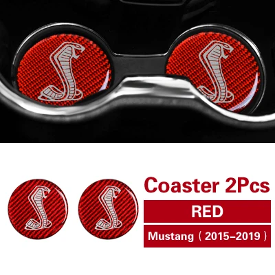 Для Ford Mustang внутренняя отделка углеродная чашка из волокна Hoder наклейки для автомобиля Coaster коврик для хранения отделка Чехлы Стайлинг для - Название цвета: Coaster Red