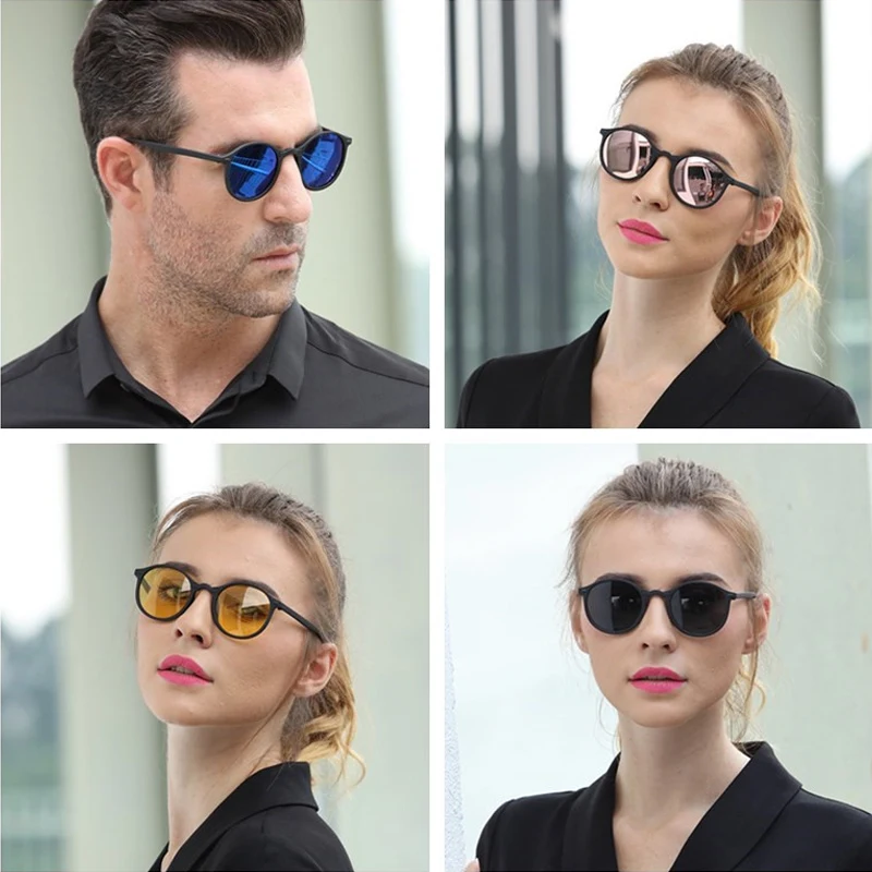 Hot Sale Men Mirror Polarized Sunglasses Women Round Black Frame Sport Glasses Unisex Driving Eyewear