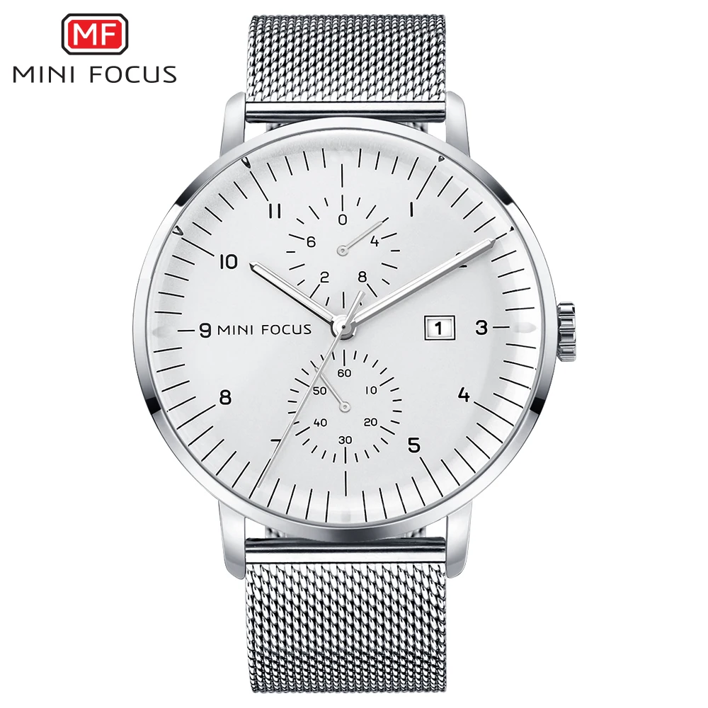 Мини фокус мужские часы Серебряные часы me люксовый бренд водонепроницаемые сетчатые стальные деловые кварцевые наручные часы relogio masculino