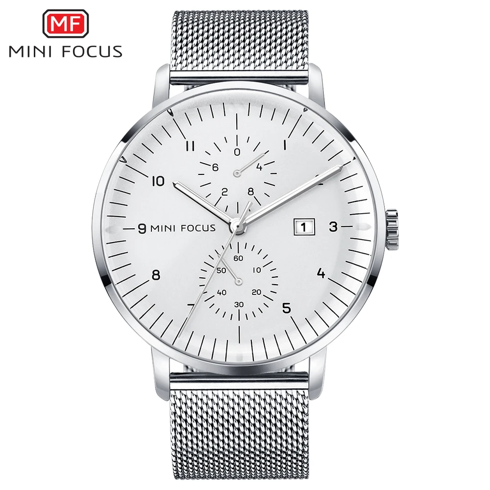 

MINI FOCUS Men watch silver watches me 2019 luxury brand waterproof mesh steel business quartz wristwatch relogio masculino
