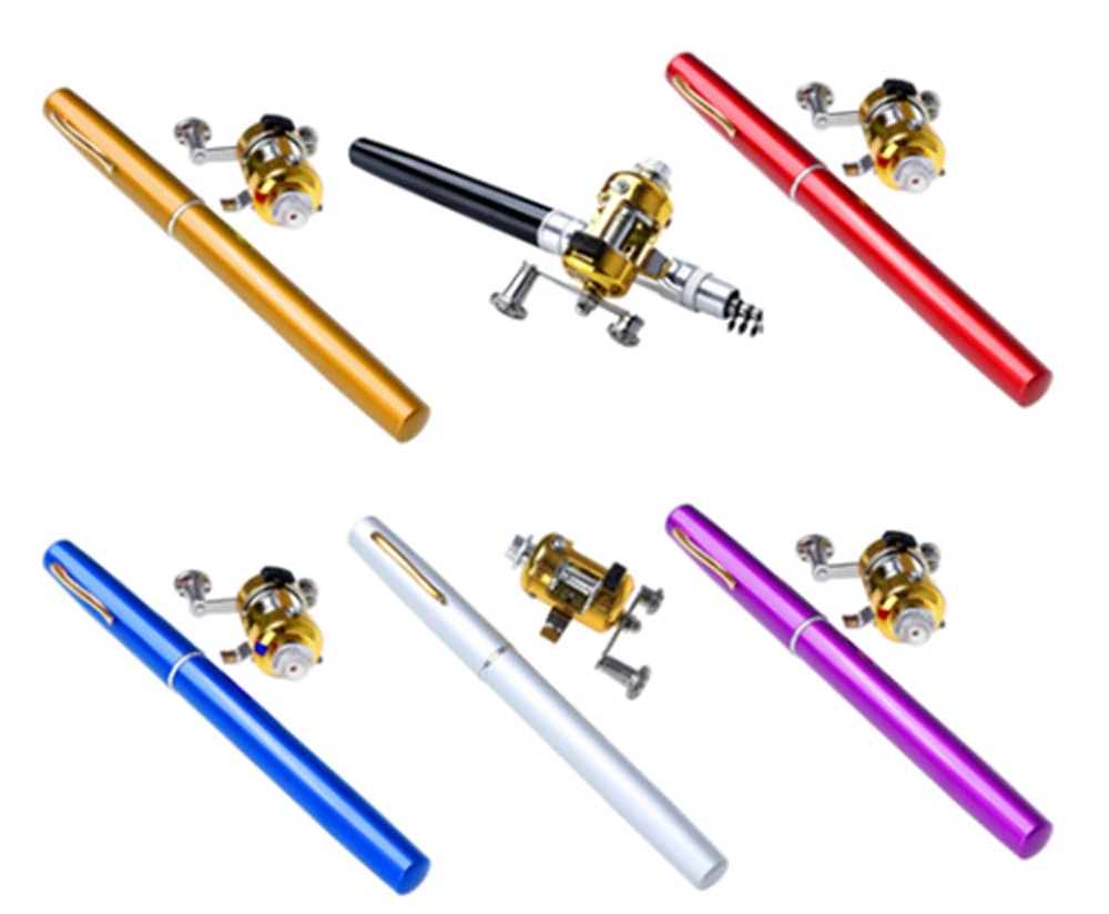 

Mini Portable Pocket Fish Pen Fishing Rod Ice Fishing Pole Reel Aluminum Alloy